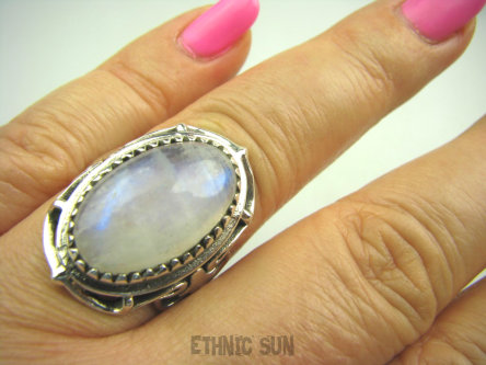bpe4286 Biało chabrowo niebieski Pierścień Kamień Księżycowy r.19Srebro 925 #