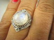 bpe8242 Egzotyczna biżuteria pięknotka  Delikatny Pierścień Błękitno Chabrowy Kamień Księżycowy r.18 Srebro 925 # - 2
