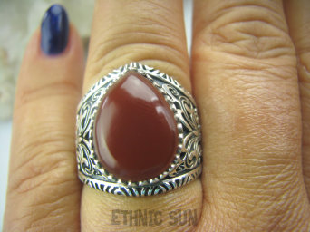 bpe5121 Obrączka Motyl - symbol szczęścia i wolności niezależności Wygodny PIERŚCIEŃ brązowy karneol SARD r.19 Srebro 925 #