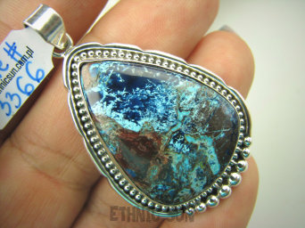 bwe3366 Piękna Egzotyczna Kropla !!!  Wisior naturalny Brązowo Niebieski AZURYT zdobione Srebro 925 #