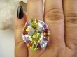 bpee4694 Wooow BOSKO PIĘKNY WIELOBARWNY Lux Pierścień Pierścionek naturalny Cytryn Lemon, Ametyst, Granaty, Kwarc, Oliwin, Blue Topaz r.17/ r.18 SREBRO 925 # - 4