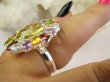 bpee4694 Wooow BOSKO PIĘKNY WIELOBARWNY Lux Pierścień Pierścionek naturalny Cytryn Lemon, Ametyst, Granaty, Kwarc, Oliwin, Blue Topaz r.17/ r.18 SREBRO 925 # - 6