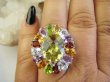 bpee4694 Wooow BOSKO PIĘKNY WIELOBARWNY Lux Pierścień Pierścionek naturalny Cytryn Lemon, Ametyst, Granaty, Kwarc, Oliwin, Blue Topaz r.17/ r.18 SREBRO 925 # - 7