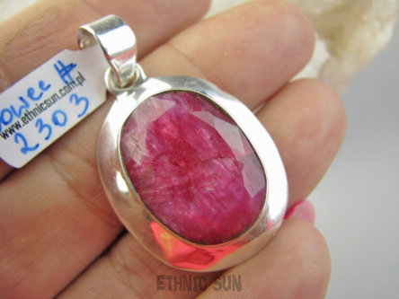 bwee2303 Malinowa POKUSA !!!! PRZEPIĘKNY OKAZ 12g !! - Elegancki Wisior Zawieszka Rubin Indyjski w lśniącej oprawie Rubiny Srebro 925 #