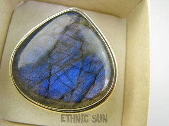 bpe9292 Tajemniczy granatowo czarny Duży 21G Regulowany Pierścień Pierścionek Labradoryt Spektrolit kamień odwagi r.17, r.18, r.19, r.20 Srebro 925 #