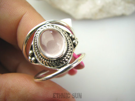 bpe9467 Finezyjny Ażurowy Pierścień DUŻY ROZMIAR r.25/ r.26 Pierścionek podwójna obrączka naturalny Kwarc Różowy Srebro 925 #