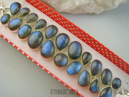 bb3872 XXXL KRÓLOWA NOCY !!!! Maxymalnie lśniąca DWURZĘDOWA Ogromna szeroka 55 gramów!!! WSPANIAŁA Bransoleta z Labradorytami Labradoryt Spektrolit Srebro 925 #