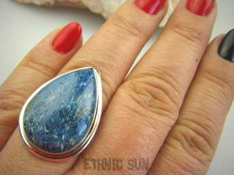 bpe4448 Niebiańsko piękna GALAKTYKA cud natury Klasyczny Pierścień naturalny AZURYT r.18 Srebro 925 #