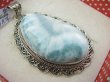 bwe3917 Duży Okaz 32g!! Rzadki Anielski Kamień Larimar CUDO Wisior z Larimarem z oprawą w morskie fale SREBRO 925 # - 6