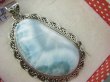 bwe3917 Duży Okaz 32g!! Rzadki Anielski Kamień Larimar CUDO Wisior z Larimarem z oprawą w morskie fale SREBRO 925 # - 7