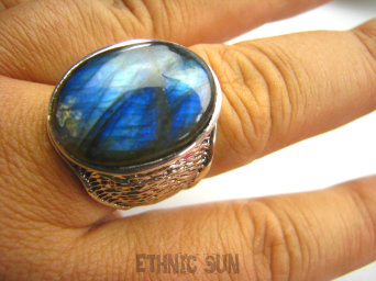 bpe1796 Biżuteria Orientalna !!! CUDOWNY Duży Egzotyczny Pierścień Labradoryt Spektrolit kamień Zorzy Polarnej r.20 Srebro 925 #