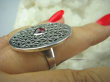 bpe6117 Duży Pierścień KWIAT ŻYCIA - SILNY AMULET OCHRONNY !!!! Ażurowy Pierścień Bordowy Granat Granaty r.16 SREBRO 925 # - 4