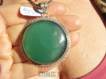 bwe3811 Niesamowity Piękny OKAZ 29 g !!! Duży Wisior Zawieszka ZIELONY ONYKS - regeneruje SERCE, EGZEMY, PAMIĘĆ Srebro 925 #