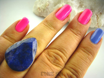 bpee2369 Duża SZAFIROWA KROPLA - KLASYCZNY Pierścień SZAFIR INDYJSKI Szafiry - WIERNOŚĆ związkach , Stres, choroby oczu ciśnienie r.15 Srebro 925 #