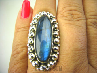 bpe8171 Czarodziejsko Piękny Orientalny Pierścień Labradoryt Spektrolit - kamień Zorzy Polarnej r.15/ r.16 Srebro 925 #