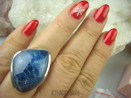 bpe5442 Niebiańsko piękna GALAKTYKA Cud natury DUŻY   niebieski Pierścień naturalny AZURYT r.17 Srebro 925 #