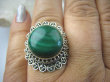 bpe5937 Biżuteria Egzotyczna !!! PIĘKNY PIERŚCIEŃ ZIELONY MALACHIT W ORIENTALNEJ OPRAWIE r.17/ r.18 Srebro 925 # - 3