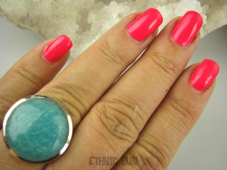 bpe6437 LAZUROWA AMAZONKA !!! CUDOWNY Klasyczny Pierścień Turkusowy Amazonit - Kamień Marzeń i realizacji r.18 lśniące Srebro 925 #