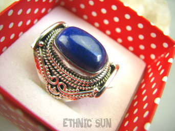 bpe7003 Orientalny Pierścień granatowy Lapis Lazuli - strażnik prawdy i mądrości r.17 Srebro 925 #