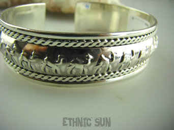 bb1711 KARAWANA WIELBŁĄDÓW - Woow Egzotyczna Wspaniała SZEROKA LŚNIĄCA wygodna  Otwarta Bransoleta Bangla Cała ze SREBRA Srebro 925 #