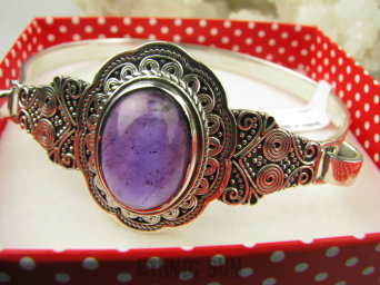 bb3617 Pięknie Zdobiona Księżna Duża 32G BRANSOLETA Bransoletka Bangla z możliwością odpinania Fioletowy Ametyst Srebro 925 #