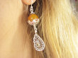 bkee1187 Ależ piękny wzór Długie 6 cm Lekkie 9g! Piękne Ażurowe Kolczyki Bursztyn Cytryn Srebro 925 - 3