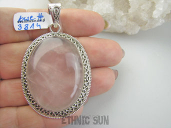 bwe3814 PIĘKNY DUŻY cudowny OKAZ 26 g ! 6.1cm/ 3.6cm !! Wisior Zawieszka Kwarc Różowy - kamień mocnego serca Srebro 925 #