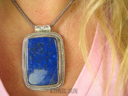 bwe3670 KRÓLEWSKI GIGANT PROSTOKĄT 7.1 cm / 4.6 cm Masywny 53 gramy !!! Wisior z kamieniem LAPIS LAZULI strażnik prawdy i mądrości Srebro 925 #