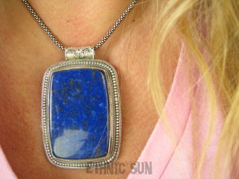 bwe3670 KRÓLEWSKI GIGANT PROSTOKĄT 7.1 cm / 4.6 cm Masywny 53 gramy !!! Wisior z kamieniem LAPIS LAZULI strażnik prawdy i mądrości Srebro 925 #