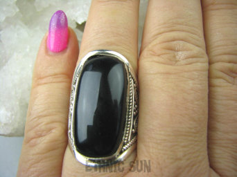 bpe5500 Duży Pierścień 3,2 cm naturalny ONYKS - regeneruje SERCE, EGZEMY, PAMIĘĆ ażurowa obrączka r.18 Srebro 925 #