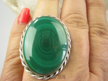 bpe9123 GENIALNY Duży 27 gramów !! Cudo! Pierścień naturalny Zielony Malachit regulowany r.15, r.16, r.17, r.18. r.19, r.20 Srebro 925 #