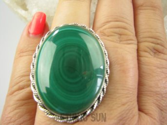 bpe9123 GENIALNY Duży 27 gramów !! Cudo! Pierścień naturalny Zielony Malachit regulowany r.15, r.16, r.17, r.18. r.19, r.20 Srebro 925 #