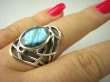 bpee3657 AŻUROWA SIEĆ  Piękny Pierścień szlifowany Niebiesko Zielony Labradoryt Spektrolit - kamień Zorzy Polarnej r.18 lśniące Srebro 925 # - 2