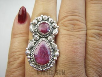 bpee4534 Piękny RUBINOWY CUDOWNY Długi 3.4 cm !! Pierścień Pierścionek Rubin Indyjski w orientalnej oprawie Rubiny r.15 Srebro 925 #
