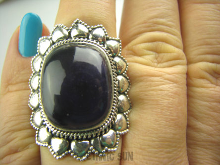 bpe4033 Ametystowy WIELKI  Kwiat Pierścień z ametystem, AMETYST -  Kamień Mądrości, migrena bezsenność  r.14,5/ r.15 Srebro 925 #