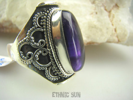 bpe4281 BIŻUTERIA ORIENTALNA !!! Egzotyczny Pierścień Ametyst - kamień mądrości r.19 Srebro 925 #