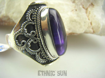bpe4281 BIŻUTERIA ORIENTALNA !!! Egzotyczny Pierścień Ametyst - kamień mądrości r.19 Srebro 925 #