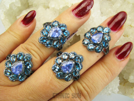 bpee4548 Prawdziwy skarb  HRABIANKA Pierścień na wzór starych kolekcji Pierścionek naturalny Indygolit oraz Cyrkonie r.17 SREBRO RODOWANE 925 #