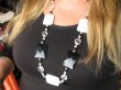 bn1637 Czarno Biały Szałowy Długi 92cm !! LŚNIĄCE PROSTOKĄTY LUX Naszyjnik i Kolczyki Agat Onyks Kryształki Swarovski Koral Srebro 925 - 6