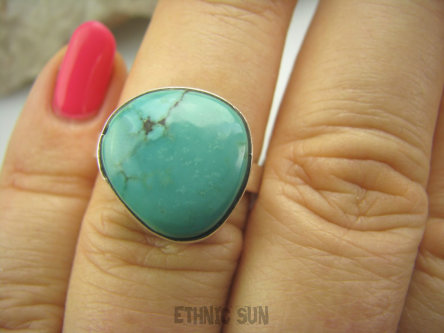 bpe4063 Delikatny Klasyczny Pierścień naturalny  morski zielono-turkusowy kolor TURKUS Turkusy r.17/ r.18 Srebro 925 #
