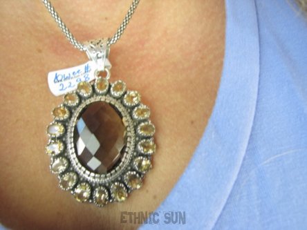 bwee2298 EGZOTYCZNE SŁOŃCE !!!! 22 g!  Zabójczo Piękny Wisior Zawieszka Kwarc Dymny - kamień antystresowy, Cytryn - kamień antycukrzycowy Srebro 925 #