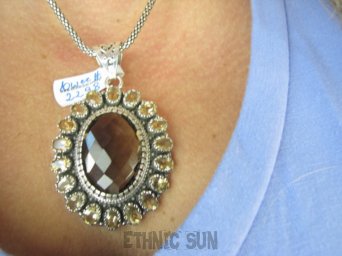 bwee2298 EGZOTYCZNE SŁOŃCE !!!! 22 g!  Zabójczo Piękny Wisior Zawieszka Kwarc Dymny - kamień antystresowy, Cytryn - kamień antycukrzycowy Srebro 925 #