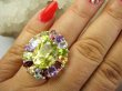 bpee4724 Wooow BOSKO PIĘKNY WIELOBARWNY Lux Pierścień Pierścionek naturalny Cytryn Lemon, Ametyst, Granaty, Kwarc, Oliwin, Blue Topaz r.17/ r.18 SREBRO 925 # - 3