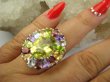 bpee4724 Wooow BOSKO PIĘKNY WIELOBARWNY Lux Pierścień Pierścionek naturalny Cytryn Lemon, Ametyst, Granaty, Kwarc, Oliwin, Blue Topaz r.17/ r.18 SREBRO 925 # - 4