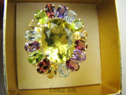 bpee4724 Wooow BOSKO PIĘKNY WIELOBARWNY Lux Pierścień Pierścionek naturalny Cytryn Lemon, Ametyst, Granaty, Kwarc, Oliwin, Blue Topaz r.17/ r.18 SREBRO 925 #