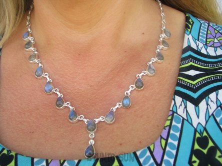 bn1447 Przepiękna Kaskada Duża Bardzo Wygodna REGULOWANA MIN 41cm DO MAX 57 cm Kolia Naszyjnik z labradorytami Labradoryt Spektrolit kamień Zorzy Polarnej Srebro 925 #