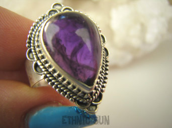 bpe8533 Śliczny Pierścień Pierścionek naturalny fioletowy Ametyst - kamień mądrości r.19 Srebro 925 #