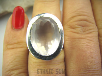 bpee2693 Biżuteria Elegancka !!! Pierścień SZLIFOWANY Kwarc Różowy - kamień mocnego Serca r.14 grube Srebro 925 #