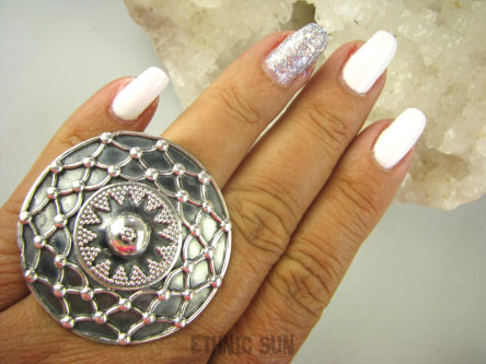 bpe8106 MAROKAŃSKA FANTAZJA !!! Duży 17 g Front 4.2 cm Cudowny Max Orientalny Pierścień REGULOWANY r.17, r.18, r.19, r.20, r.21, r.22 Cały ze Srebra SREBRO 925 #