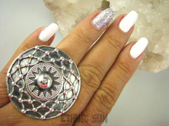 bpe8106 MAROKAŃSKA FANTAZJA !!! Duży 17 g Front 4.2 cm Cudowny Max Orientalny Pierścień REGULOWANY r.17, r.18, r.19, r.20, r.21, r.22 Cały ze Srebra SREBRO 925 #